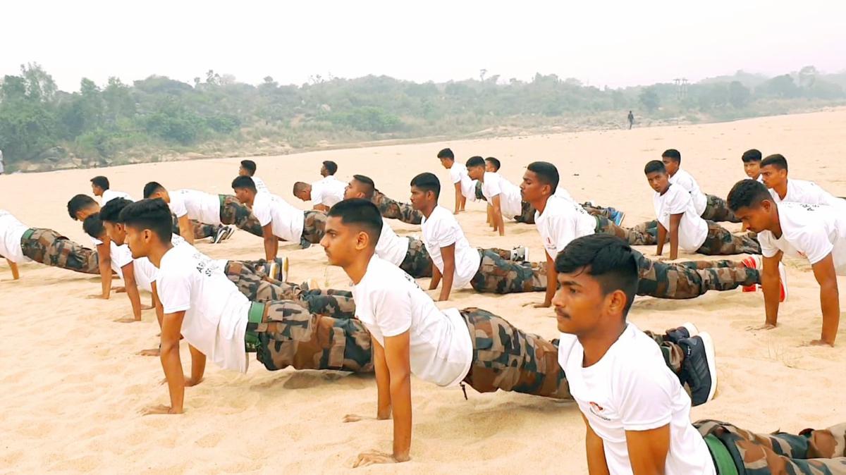 A training programme for Indian Army aspirants under way in Srikakulam, Andhra Pradesh