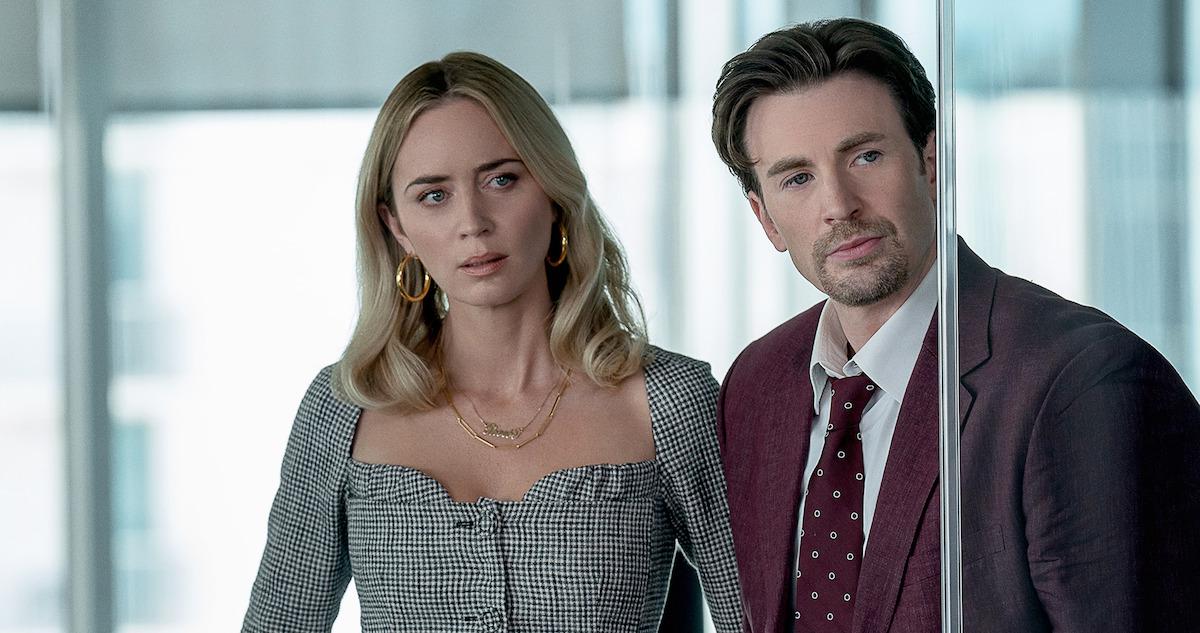 Emily Blunt, Chris Evans in a still from ‘Pain Hustlers’