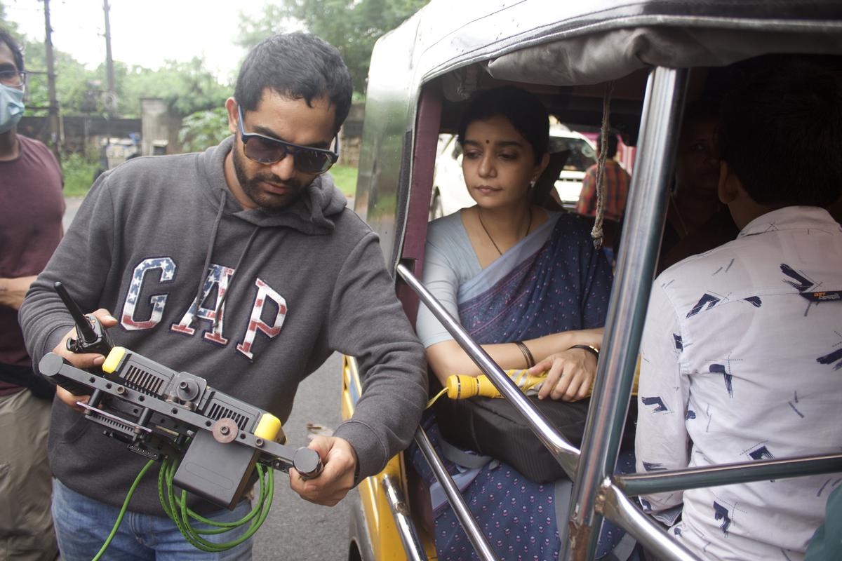 Srikanth Nagothi and Swathi on the sets of ‘Month of Madhu’